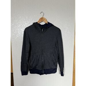 Burberry Reversible Wool Zip Up Hoodie Sweatshirt Jacket XS Navy Gray